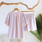 Solid Color Lace-trimmed Short Pajama Set - image 6