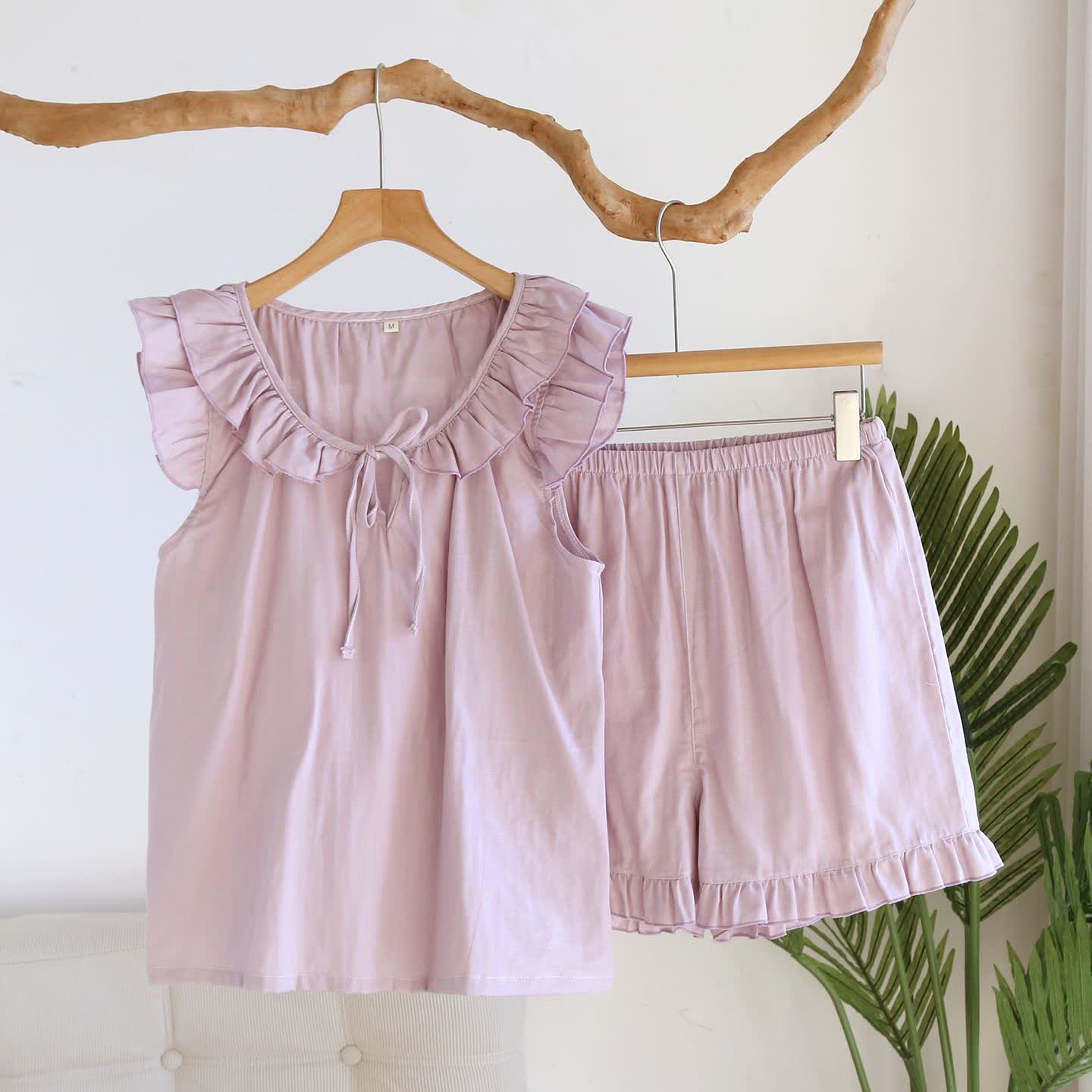 Solid Color Ruffled Tank Pajama Set - Purple - XL - image 5