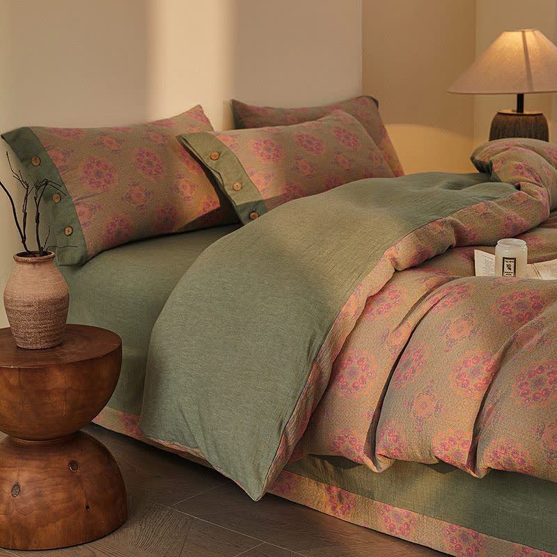 Vintage Geometric Cotton Double Gauze Bedding Set(4PCS) - image 16