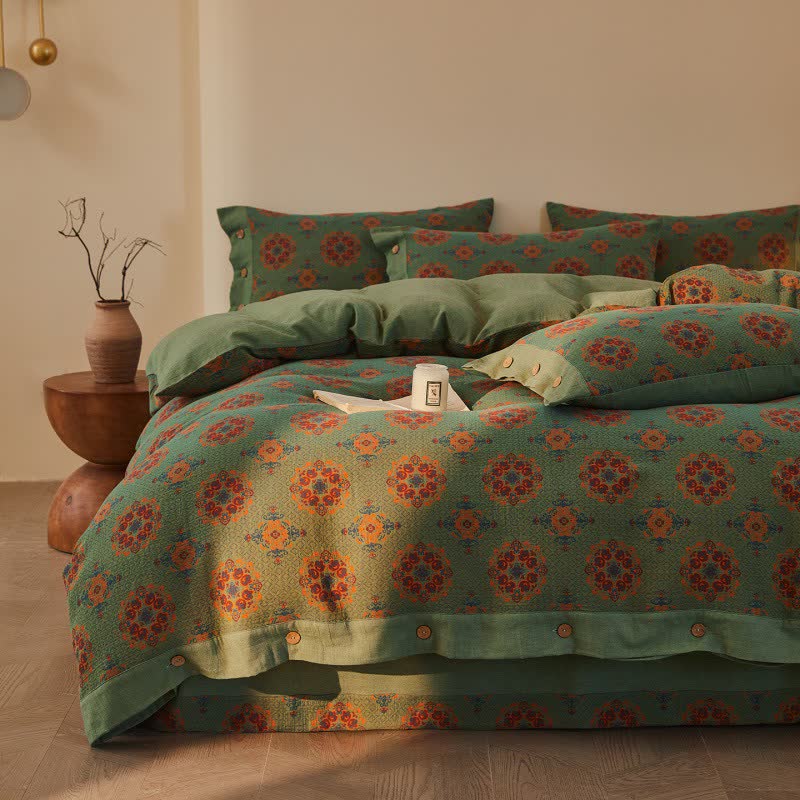 Vintage Geometric Cotton Double Gauze Bedding Set(4PCS) - image 2