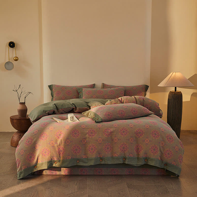 Vintage Geometric Cotton Double Gauze Bedding Set(4PCS) - image 14