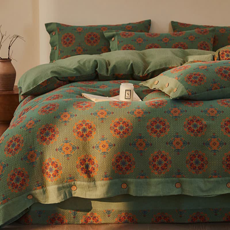 Vintage Geometric Cotton Double Gauze Bedding Set(4PCS) - image 3