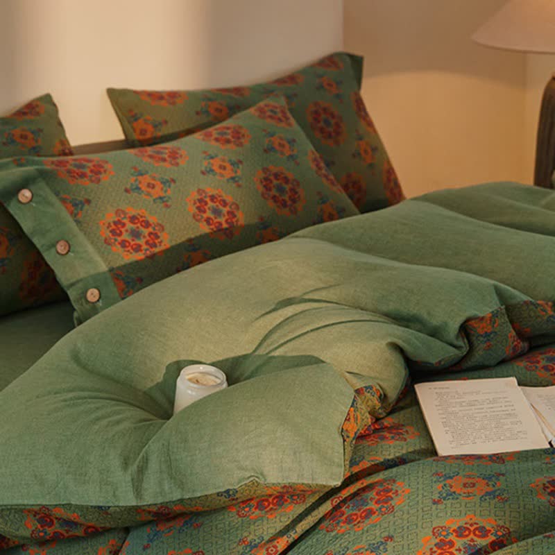 Vintage Geometric Cotton Double Gauze Bedding Set(4PCS) - image 5