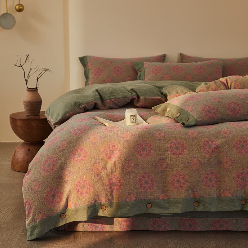 Vintage Geometric Cotton Double Gauze Bedding Set(4PCS) - image 15