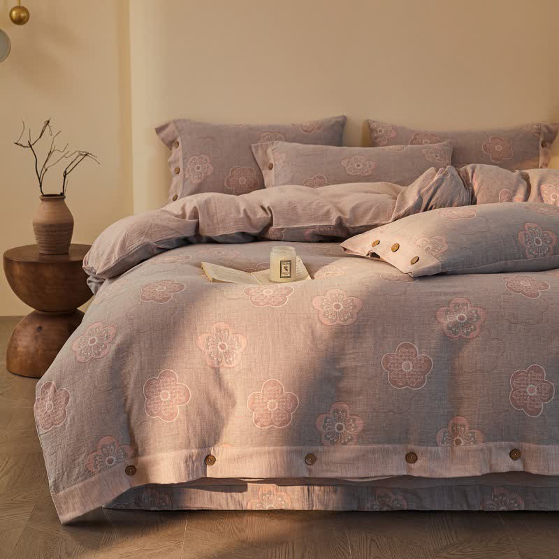 Country Floral Cotton Double Gauze Bedding Set(4PCS) - image 2