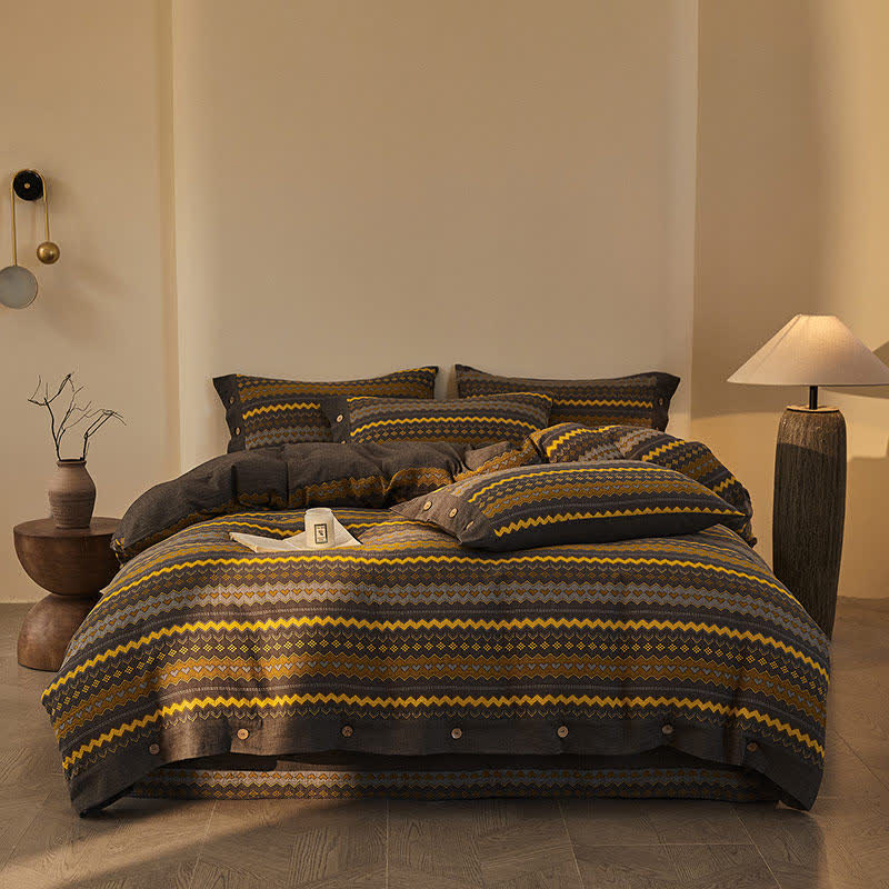 Wavy Stripe Cotton Double Gauze Bedding Set(4PCS) - image 1