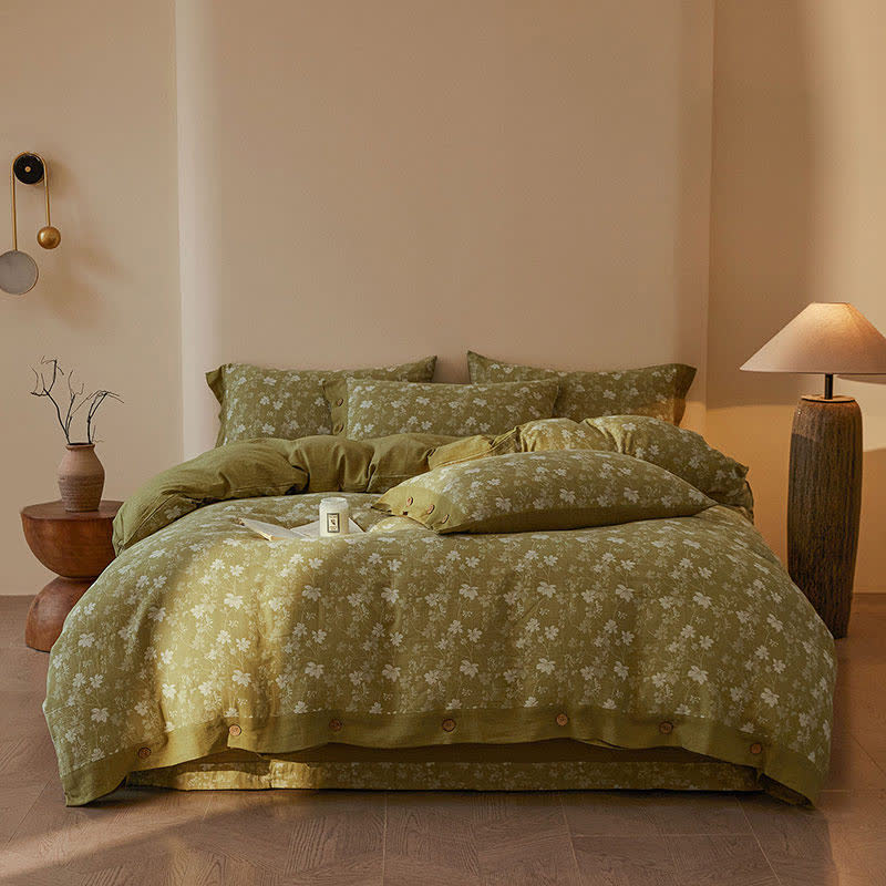 Botanical Floral Cotton Double Gauze Bedding Set(4PCS) - image 1
