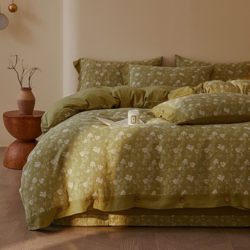 Botanical Floral Cotton Double Gauze Bedding Set(4PCS) - image 2