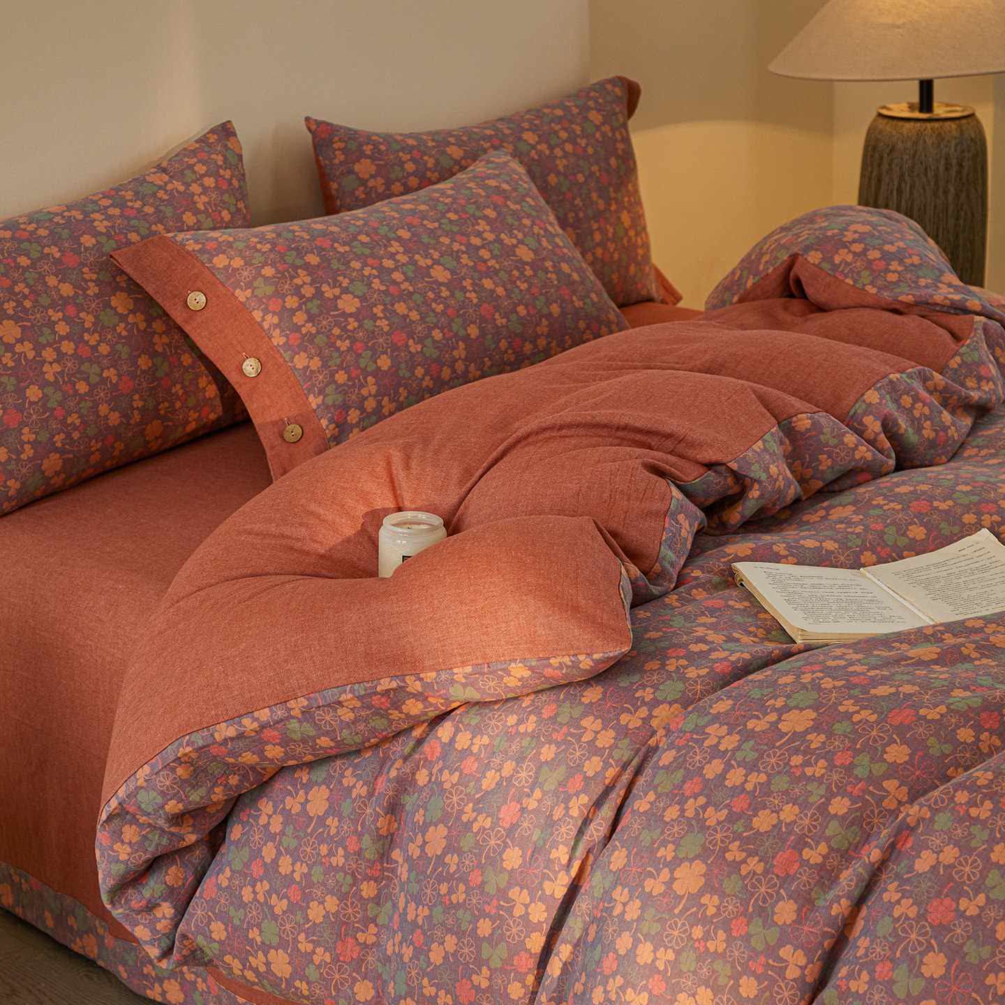 Lucky Clover Cotton Double Gauze Bedding Set(4PCS) - King - image 0