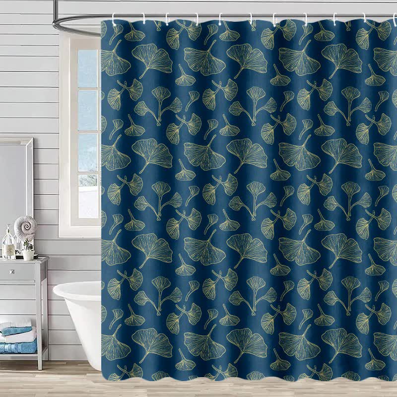 Ginkgo Inspired Print Shower Curtain - Blue - 90"W x 71"L - image 2