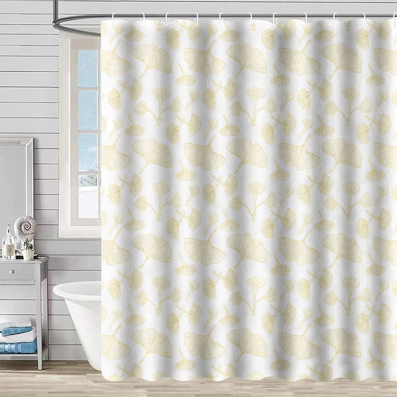 Ginkgo Inspired Print Shower Curtain - Beige - 90"W x 71"L - image 4