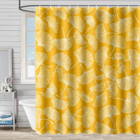 Artistic Ginkgo Leaf Print Shower Curtain - Yellow - 90"W x 71"L - image 0