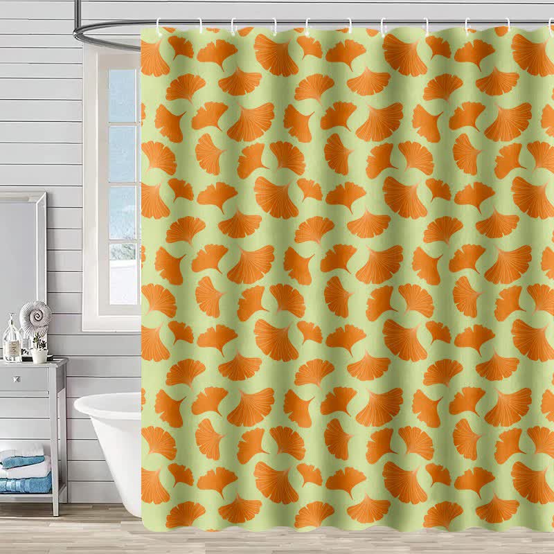Orange Ginkgo Leaf Print Shower Curtain - Green - 90"W x 71"L - image 4