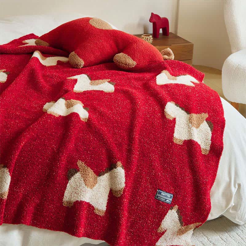 Festive Horse Motif Soft Knit Throw Blanket - image 1