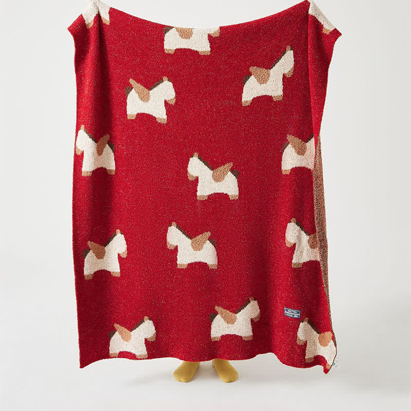 Festive Horse Motif Soft Knit Throw Blanket - 51"W x 67"L - image 0