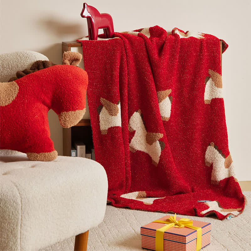 Festive Horse Motif Soft Knit Throw Blanket - image 2