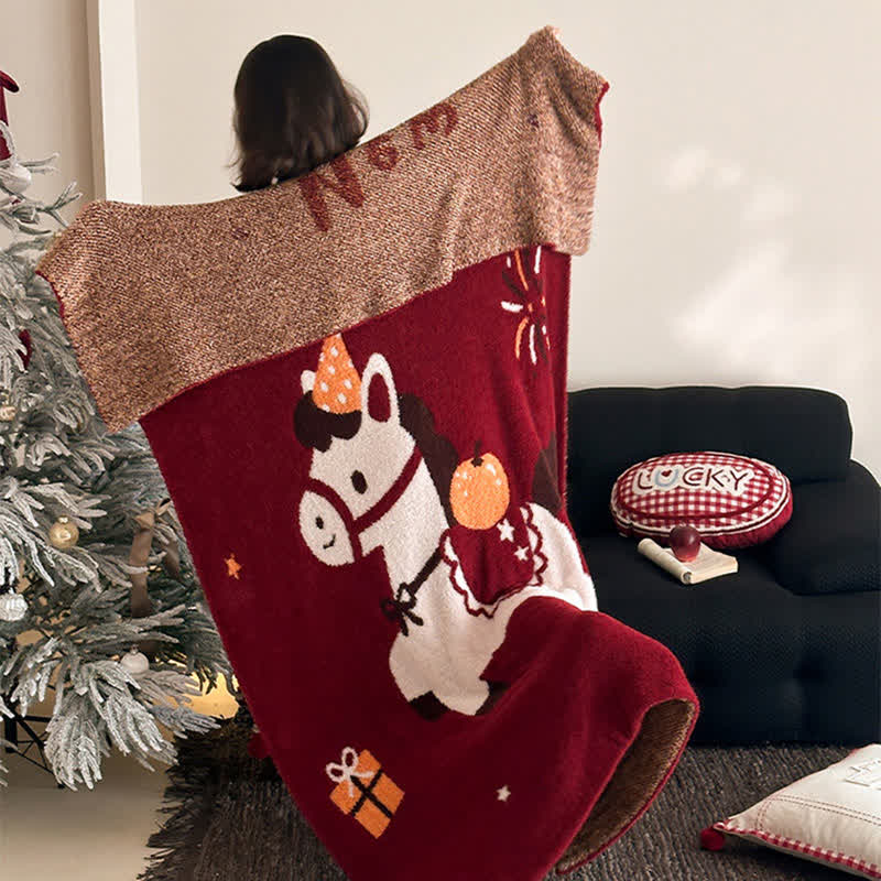 Exquisite Horse Knit Festive Throw Blanket - image 6