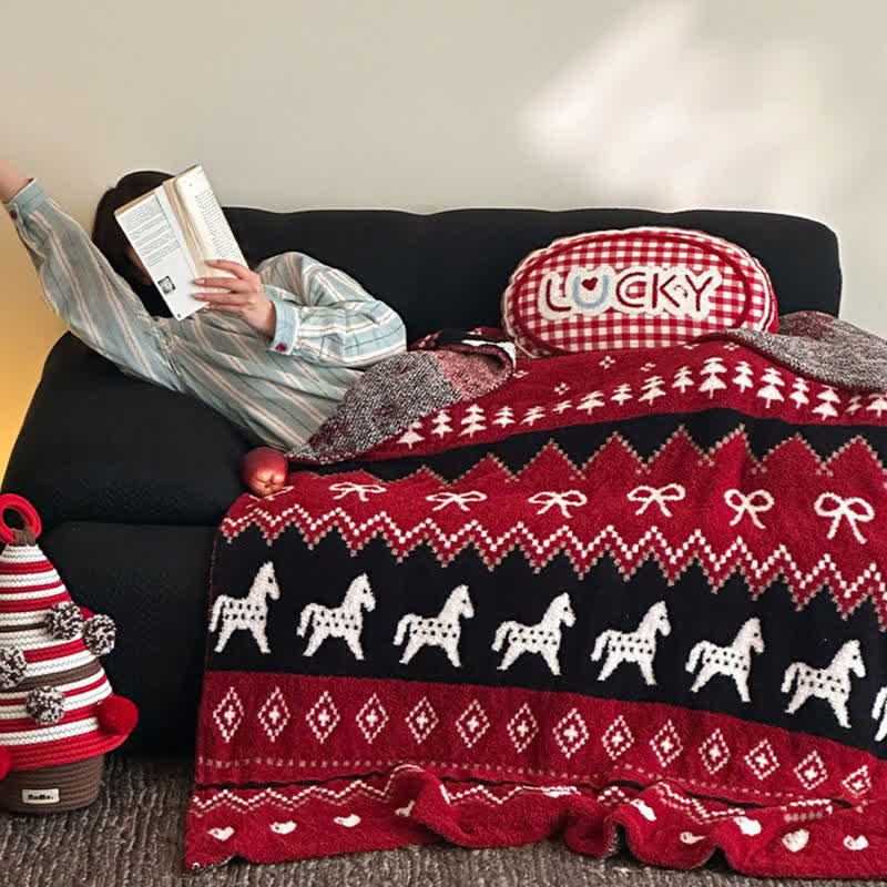 Vintage Nordic Horse & Snowflake Throw Blanket - image 2