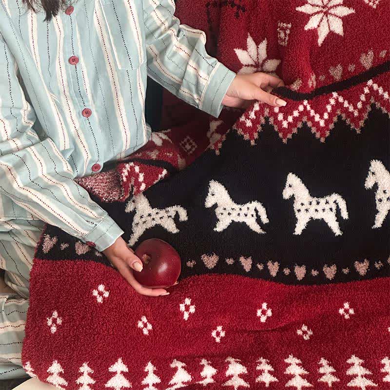 Vintage Nordic Horse & Snowflake Throw Blanket - image 6
