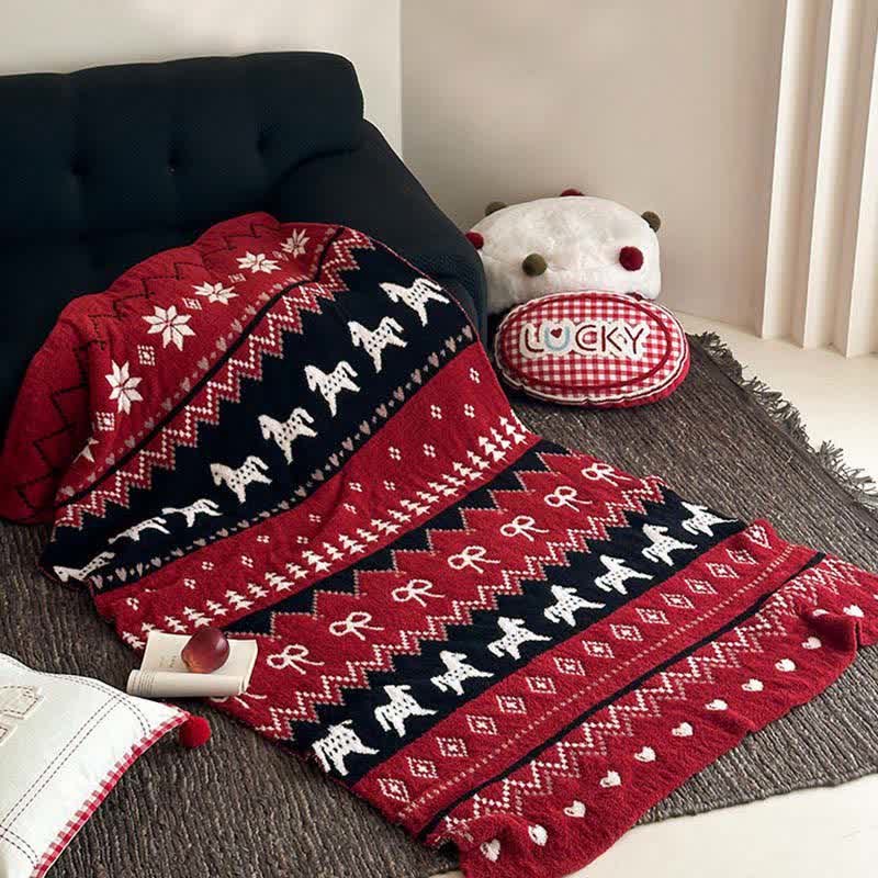 Vintage Nordic Horse & Snowflake Throw Blanket - image 1