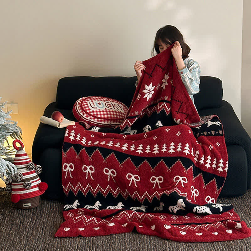 Vintage Nordic Horse & Snowflake Throw Blanket - image 3