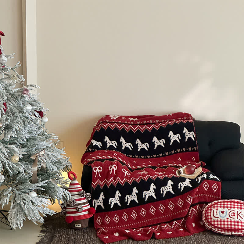 Vintage Nordic Horse & Snowflake Throw Blanket - 51"W x 67"L - image 0