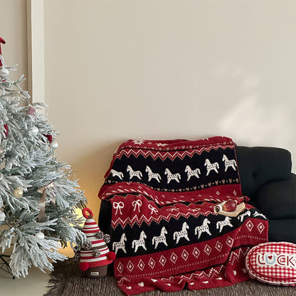 Vintage Nordic Horse & Snowflake Throw Blanket - 51"W x 67"L - image 0