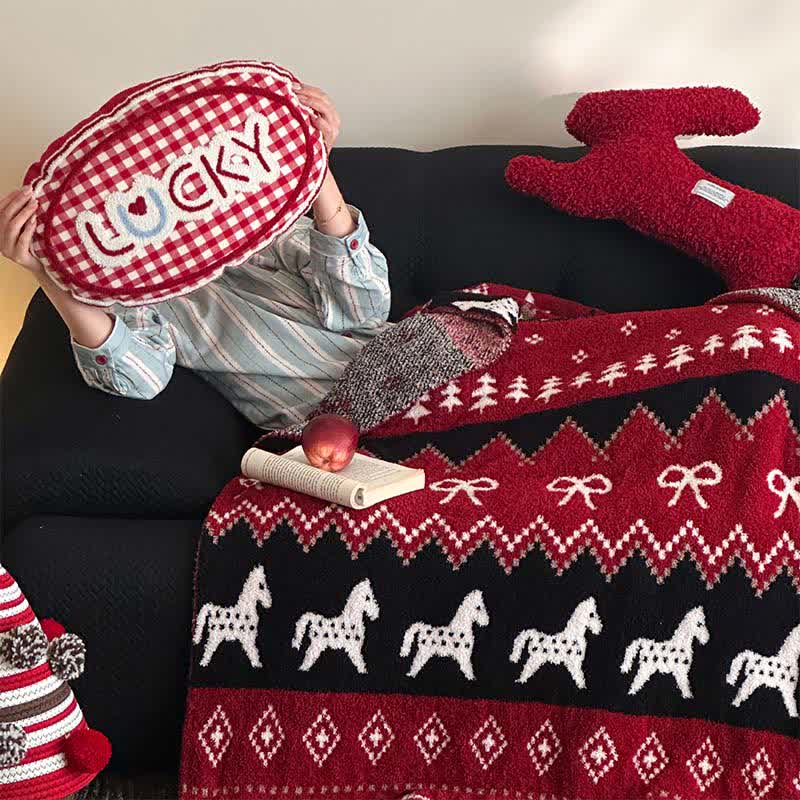 Vintage Nordic Horse & Snowflake Throw Blanket - image 4