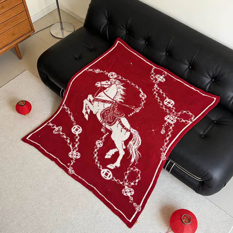 Artistic Galloping Horse Knitted Throw Blanket - image 3