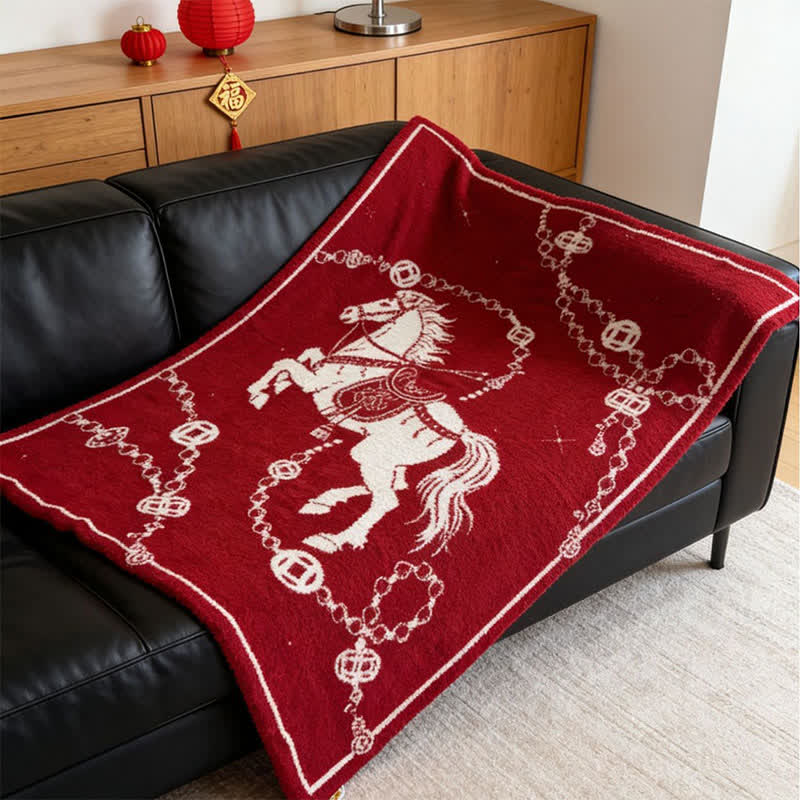 Artistic Galloping Horse Knitted Throw Blanket - image 2