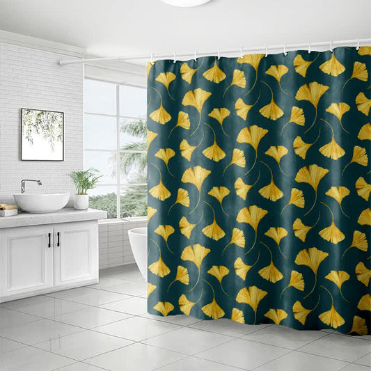 Golden Ginkgo Leaf Print Shower Curtain - image 1
