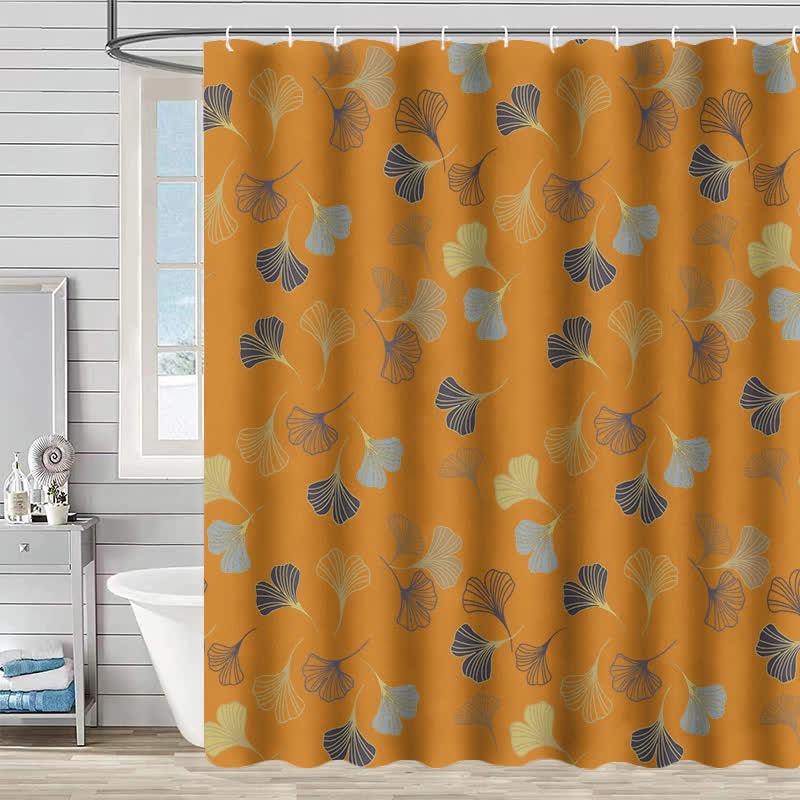 Elegant Ginkgo Leaf Print Shower Curtain - Orange  - 90"W x 71"L - image 2