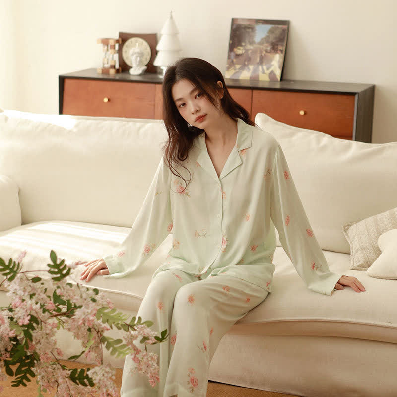 Fresh Green Floral Pajama Set - Green - Long Seelve - XL - image 0