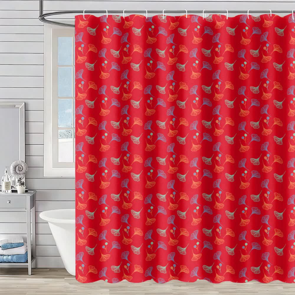 Country Ginkgo Leaf Print Shower Curtain - Red & Green - 90"W x 71"L - image 4