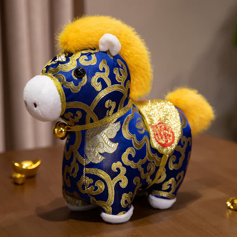 Brocade Horse Zodiac Mascot Stuffed Animal - Dark Blue - 4PCS - 9"H - image 1