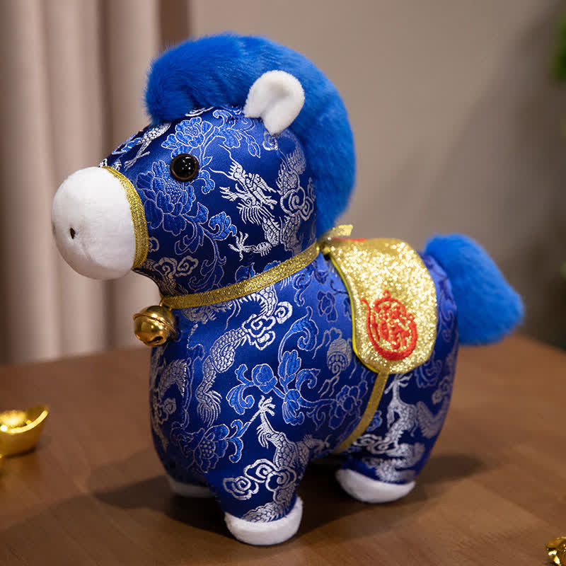 Brocade Horse Zodiac Mascot Stuffed Animal - Blue - 4PCS - 9"H - image 2