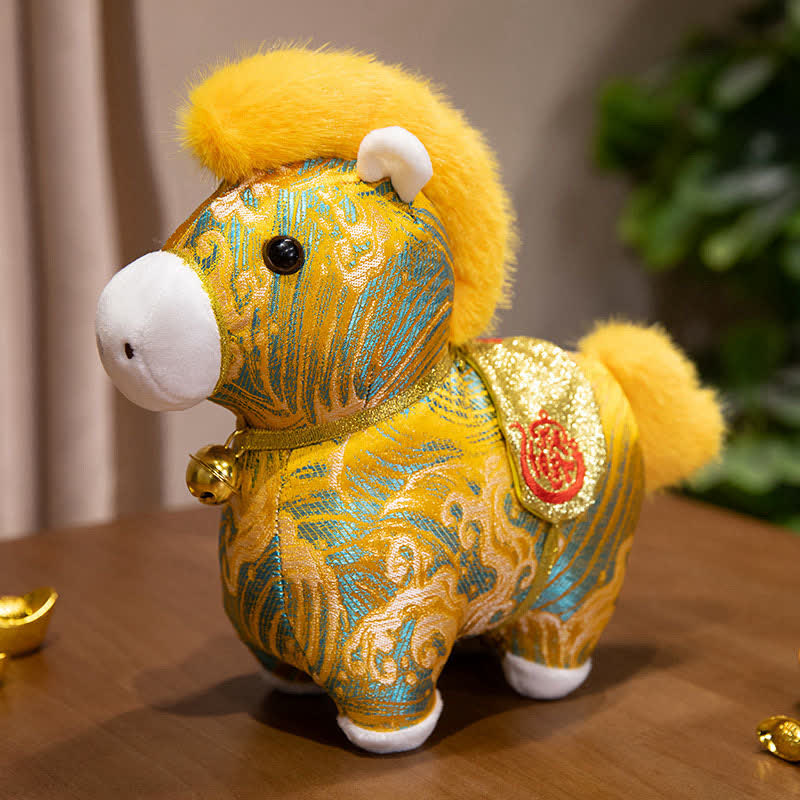 Brocade Horse Zodiac Mascot Stuffed Animal - Yellow - 4PCS - 9"H - image 0