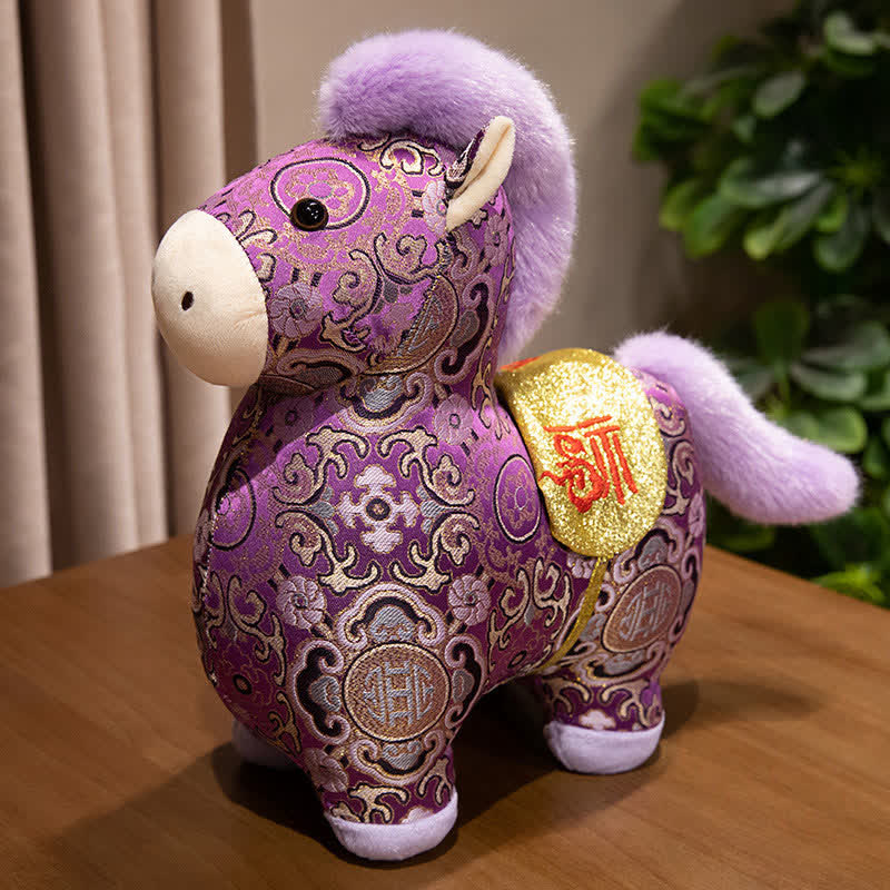 Brocade Horse Zodiac Mascot Stuffed Animal - Purple - 4PCS - 9"H - image 3