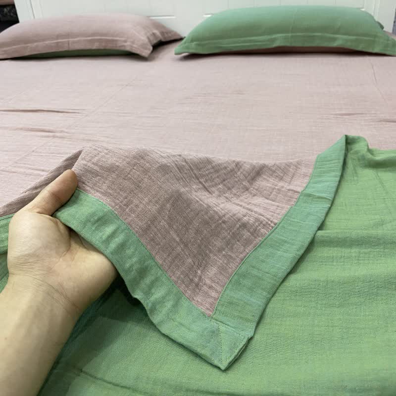 Subtle Dot Cotton Double Gauze Bedspread - Pink & Green - 2PCS Pillowcases - 19" x 29" - image 2