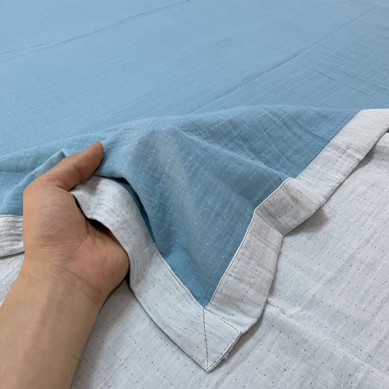 Subtle Dot Cotton Double Gauze Bedspread - Blue & White - 2PCS Pillowcases - 19" x 29" - image 4