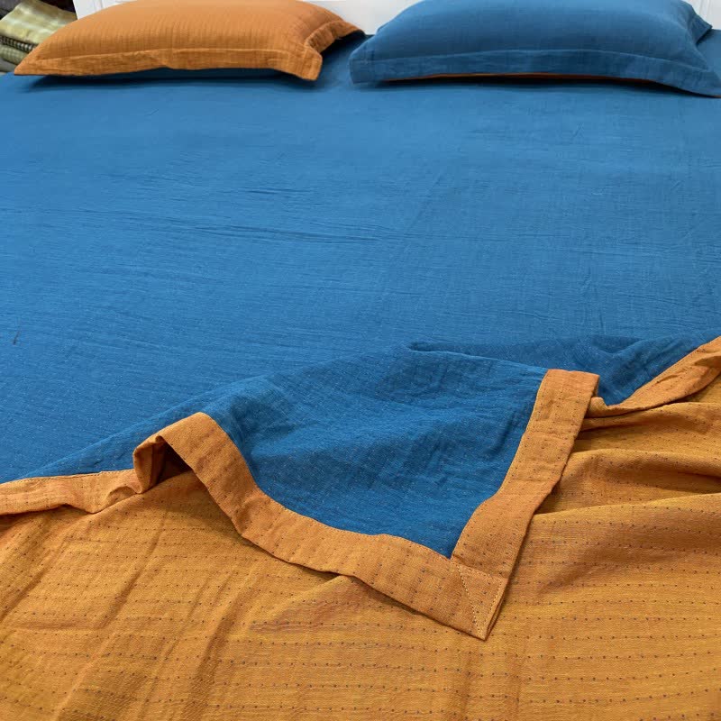 Subtle Dot Cotton Double Gauze Bedspread - Orange & Blue - 2PCS Pillowcases - 19" x 29" - image 3