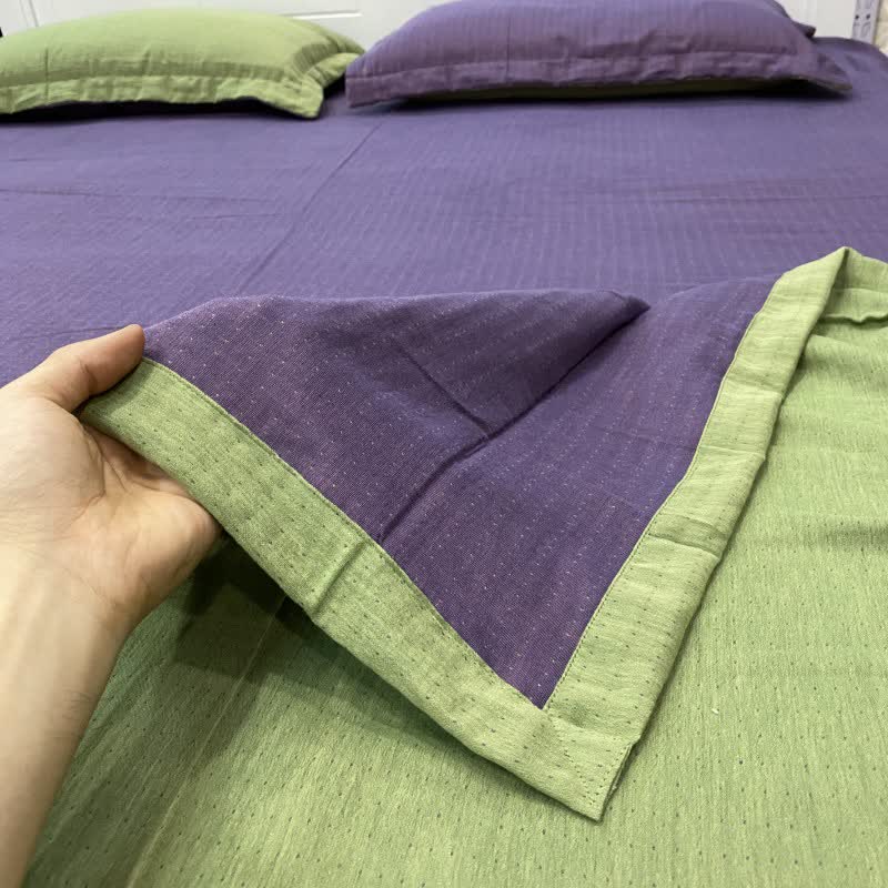 Subtle Dot Cotton Double Gauze Bedspread - Purple & Green - 2PCS Pillowcases - 19" x 29" - image 5
