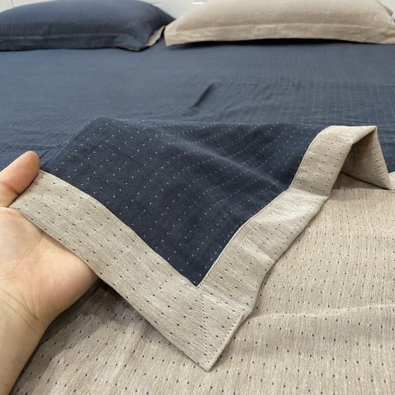 Minimal Dot Cotton Double Gauze Bedspread - Navy Blue & Beige - 2PCS Pillowcases - 19" x 29" - image 10