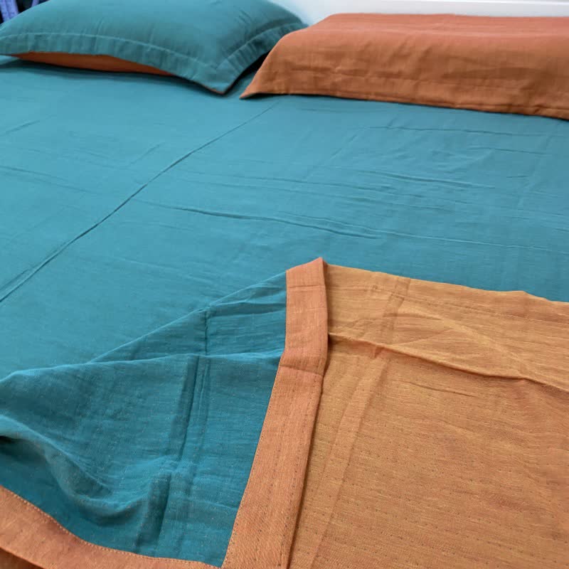 Minimal Dot Cotton Double Gauze Bedspread - Blue & Orange - 2PCS Pillowcases - 19" x 29" - image 7