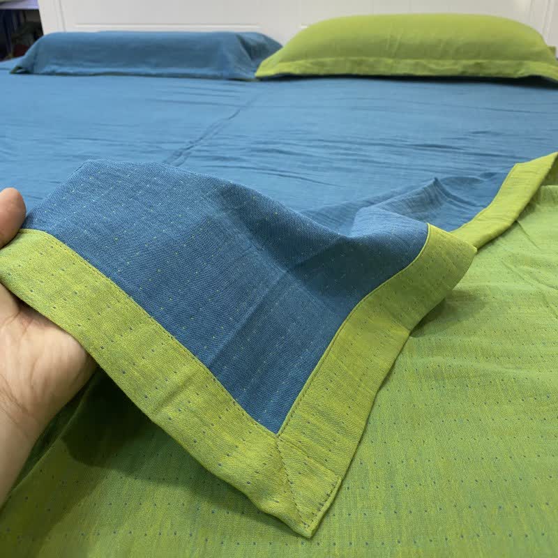 Minimal Dot Cotton Double Gauze Bedspread - Blue & Green - 2PCS Pillowcases - 19" x 29" - image 6