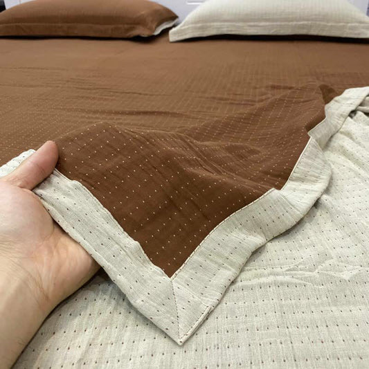 Minimal Dot Cotton Double Gauze Bedspread - Brown & Beige - 2PCS Pillowcases - 19" x 29" - image 0