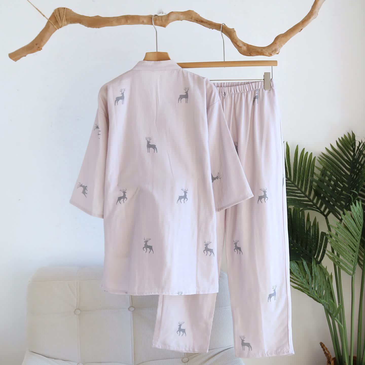 Deer Kimono Cotton Gauze Loungewear Set - image 2