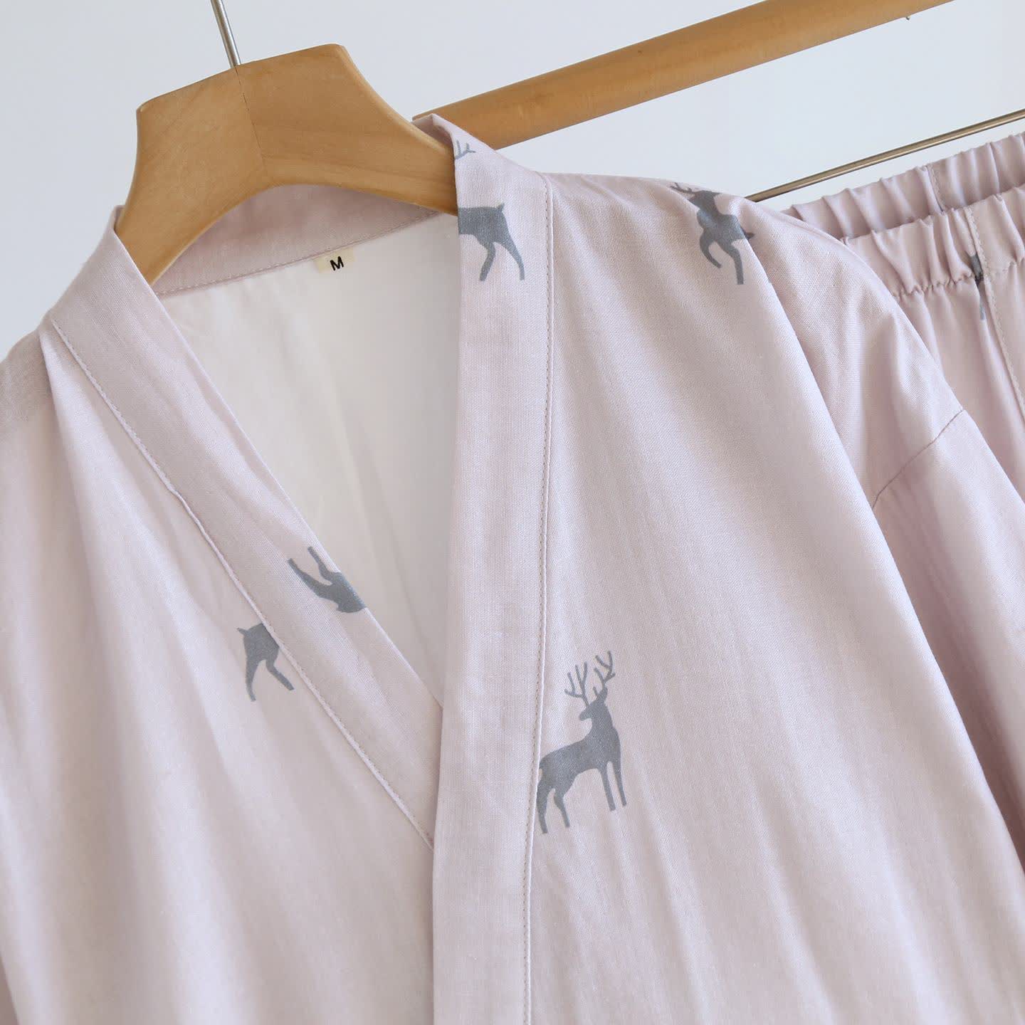 Deer Kimono Cotton Gauze Loungewear Set - image 3