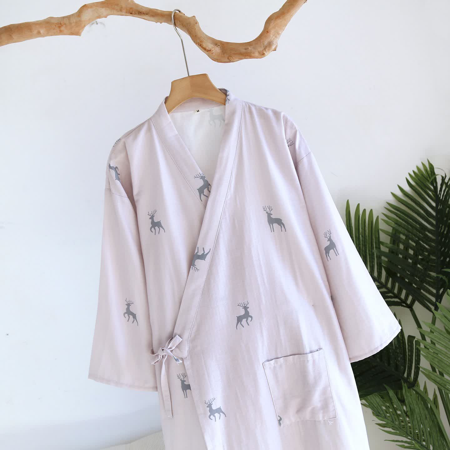 Couple Deer Cotton Gauze Kimono Bathrobe - image 3