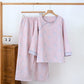 Muted Floral Vintage Cotton Pajama Set - Pink - XL - image 2